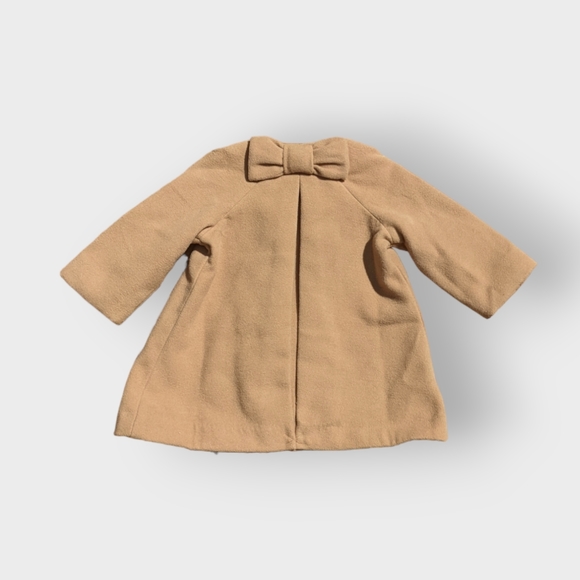 6-12 Months Baby Gap Tan Peacoat with Polka Dot Lining and Bow on Back - Picture 3 of 5